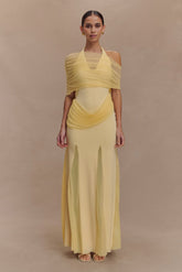 Gabrielle Slinky And Mesh Maxi Dress - Lemon